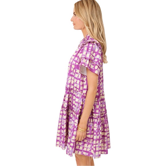 Hunter Bell Merritt Dress Lavender Cream Cotton Mini Flutter Sleeve Size Medium - Picture 10 of 12